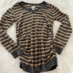 Motherhood Maternity Black and Tan Striped Long Sleeve Tee